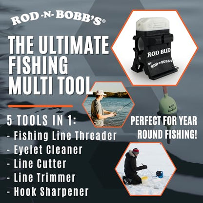 Rod Bud - The Ultimate 5 in 1 Fishing Tool, Perfect for Ice, Fly and Summer Fishing! (Line Cutter, Hook Eyelet Threader, Hook Eyelet Cleaner, Line Trimmer, Hook Sharpener)
