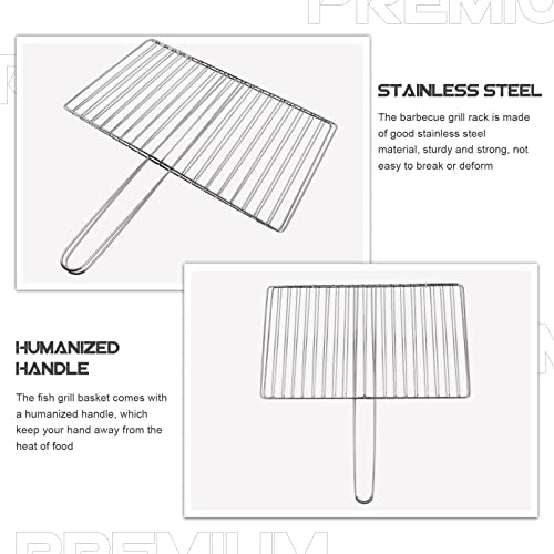 Yardwe Portable Stainless Steel Fish Grill Basket 16.33 Inch Outdoor Cooking Tool with Handle for Camping Bbq Grilling Meat Vegetables - color: Silver