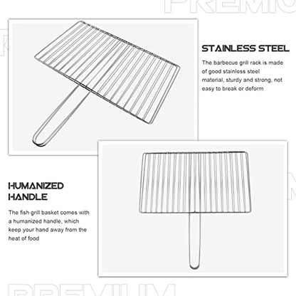 Yardwe Portable Stainless Steel Fish Grill Basket 16.33 Inch Outdoor Cooking Tool with Handle for Camping Bbq Grilling Meat Vegetables - color: Silver