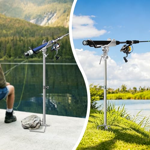 2 Pack Fishing Rod Holder for Bank Fishing, 360 Rotation Multifunctional Stainless Steel Fishing Rod Holder for Ground，Suitable for Shore Fishing scenarios