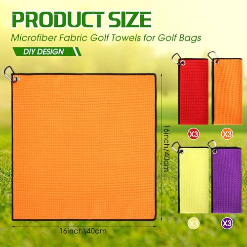 Batiyeer 12 Pcs Golf Towel Bulk for Golf Bags Microfiber Fabric Towel with Clip Waffle Pattern, Fitness, Camping, Hiking, Yoga - color: Red, Yellow, Orange, Purple