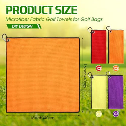 Batiyeer 12 Pcs Golf Towel Bulk for Golf Bags Microfiber Fabric Towel with Clip Waffle Pattern, Fitness, Camping, Hiking, Yoga - color: Red, Yellow, Orange, Purple