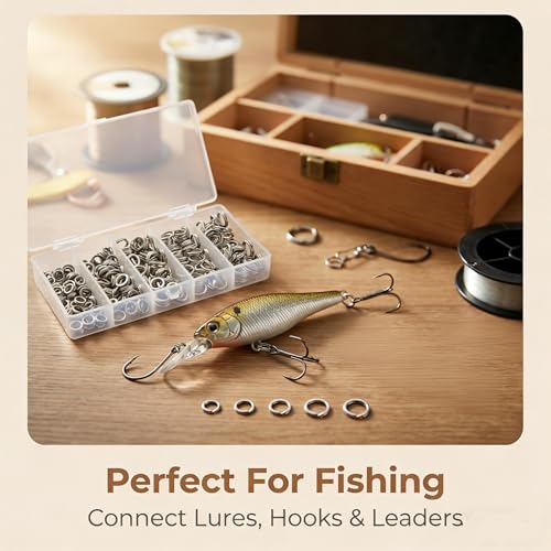 Fishing Split Rings Kit: 250pcs Heavy Duty Steel Fishing Lure Making Ring Fishing Hook Connector Tackle - color: Silver Split Set