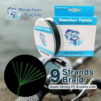 Reaction Tackle 9 Strand Braided Fishing line- High Strength and Long Casting - Smooth with Zero Stretch and Abrasion Resistant- Fresh or Saltwater Fishing - color: Moss Green, size: 80LB (300 yards)