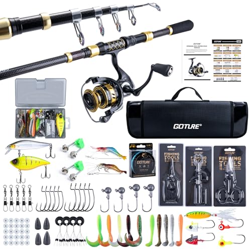 Goture Fishing Rod and Reel Combos,1.8M-2.7M Telescopic Fishing Pole Spinning Reel Line Lures Set with Carrier Bag,Telescopic Rod Kit for Starter Travel Saltwater Freshwater Gear Gift - color: A5:Fishing Pole Kit with Carrier Bag, size: 8 ft/2.4 m