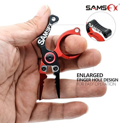SAMSFX Mini Fishing Pliers with Fly Fishing Zinger Retractor, Fish Hook Remover Tool, Split Ring Pliers for Saltwater & Freshwater, Tungsten Carbide Cutters, Fishing Gear Gift for Anglers - color: Red