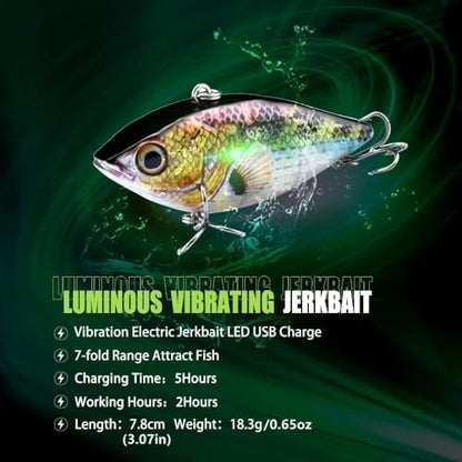 HADORAM Electric Twitching Jerkbait USB Rechargeable LED Lighted Wobbler Luminous Vibrating Minnow Bait, Long Casting Flashing Bass Fishing Lures for Freshwater Saltwater - color: Electronic VIB-Color 776