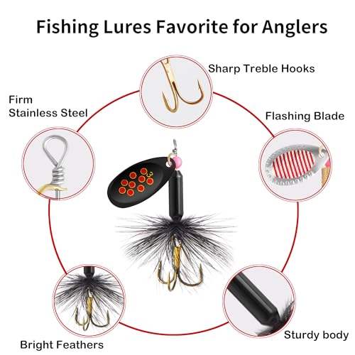 10 Pcs Inline Spinner Fishing Lures with Tackle Box | 10Pcs Metal Inline Spinners, Flash Spoon for Freshwater or Saltwater Trout, Bass, Walleye, Salmon and Pike, Swim or Jig