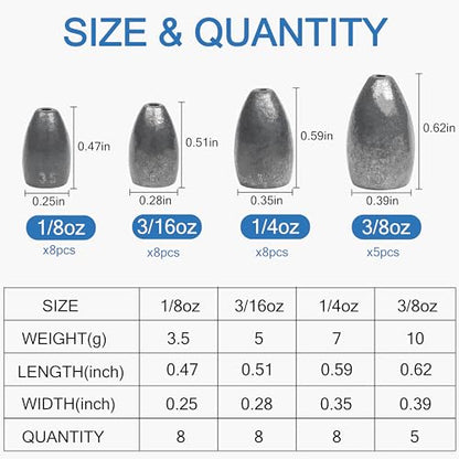Bullet Fishing Sinkers Weights Worm Weights for Bass Fishing Slip Sinkers for Pitching and Flipping Texas Rigs Saltwater Freshwater - style: Mixed Sizes-29pcs