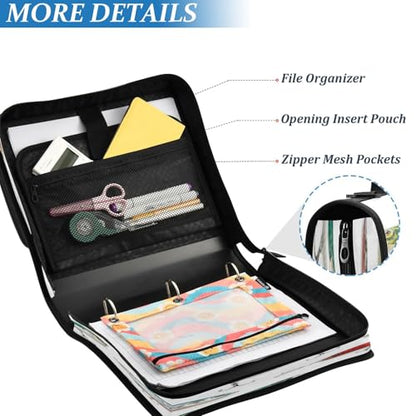 Fish Lure Cute 3 Ring Zipper Binder with Strap 1.5 inch 500 Sheet Capacity File Folder Storage Organizer