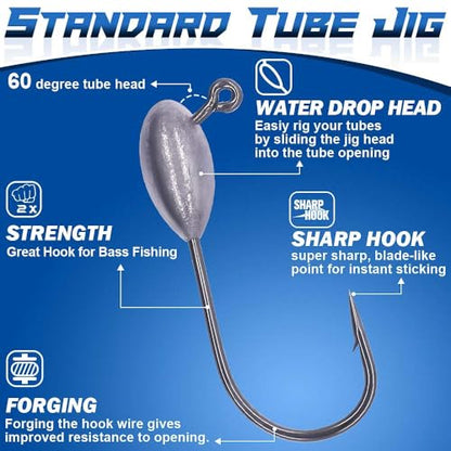 Tube-Baits-for-Bass-Fishing-Lures-Soft-Plastic-Bait-Worm-Tube Jigs Kit with Smallmouth Large Mouth Bass Lake Trout
