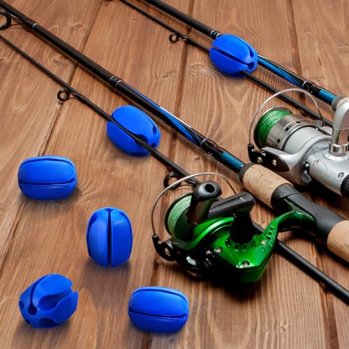 Blueweenly 12 Pcs Portable Silicone Fishing Pole Rod Holder Clips Fixed Ball 5 Holes Multifunctional Rubber Fishing Pole Puller Clips Bike Rod Holder Straps for Travel Ground Car Bike - color: Blue