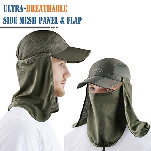 Outdoor Sun Hat for Men Women UPF 50+ Fishing UV Hat with Neck Flap Face Cover for Sun Protection - color: Army Green