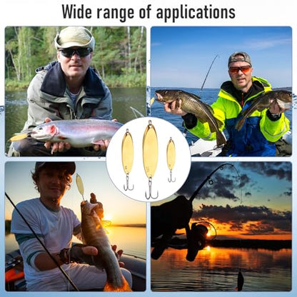 Shappy 15 Pcs Fishing Spoons Lures Treble Hooks Fishing Spoons 3 Sizes Hard Metal Casting Spoon Lures for Bass Trout Salmon Freshwater Saltwater in 1/5 3/4 1 oz - color: Gold