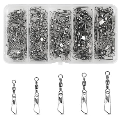 Fishing Swivels Snaps Rolling Barrel Swivels with Safety Snap High Strength Freshwater Saltwater Fishing Snap Swivels Fishing Tackle Accessories Lure Line Connector - style: 125pcs(4,6,8,10,12#)
