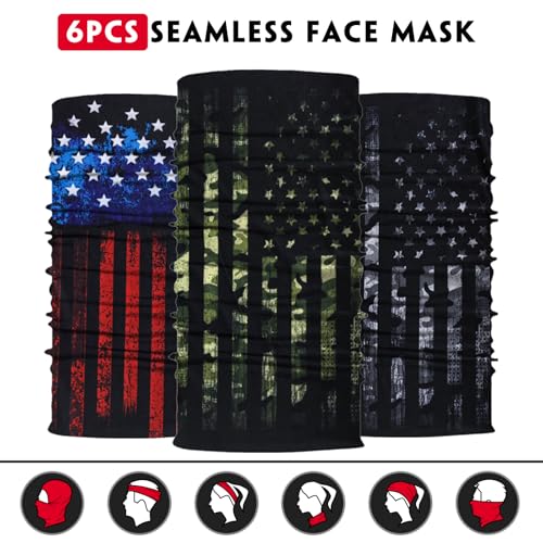 Neck Gaiter for Men Women Headwear Bandana Head Wrap Face Scarf Mask Cover Warmer Balaclava-Seamless & Versatile - color: B-9pcs-black-flag