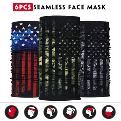 Neck Gaiter for Men Women Headwear Bandana Head Wrap Face Scarf Mask Cover Warmer Balaclava-Seamless & Versatile - color: B-9pcs-black-flag