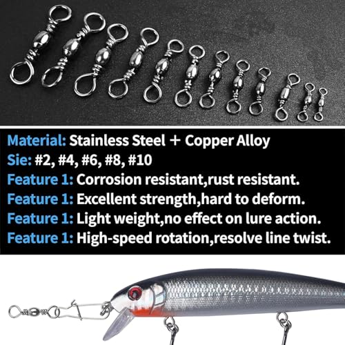 Barrel Swivels Stainless Steel Fishing Swivel Brass Black Nickle Barrel Fishing Swivel Solid Ring Fishing Tackle Line Connector Freshwater Rolling Swivels 35lb-165lb - size: #10 (35lb) 50pcs