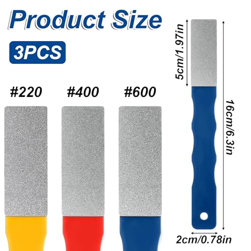 3pcs Diamond File Set Mini Diamond Hone Kit Diamonds Knife Sharpeners 3Grits #220,400,600 Flat Hand File Knife Set for Outdoor Color Files Knifes Sharpener