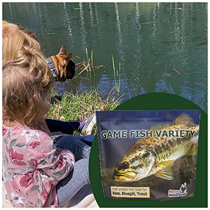 Natural Waterscapes Game Fish Food Variety | Pond and Lake Fish Food Pellets | 7 lb Resealable Bag | Feed to Bass, Bluegill, Trout | Floating Pellets