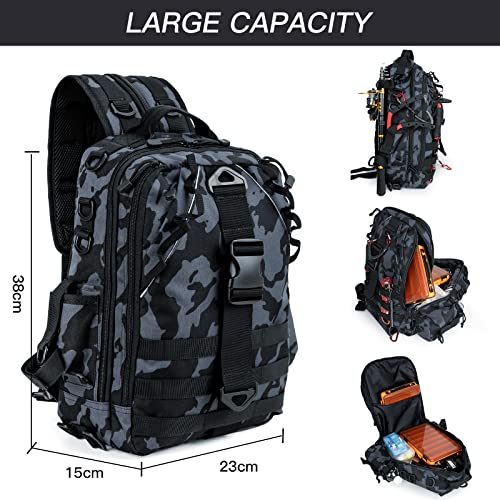 Night Cat Fishing Tackle Backpack: Fly Fishing Sling Bag With Rod Holder Shoulder Storage