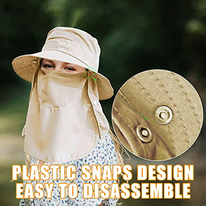 Fishing Hat for Men & Women, Outdoor UV Sun Protection Wide Brim Hat with Face Cover & Neck Flap - color: Beige