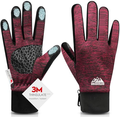 Bruvoalon Winter Gloves for Women & Men, 3M Thermal Insulation, Lycra Fabric, Touchscreen, Anti-Slip - color: Black/Red, size: X-Small