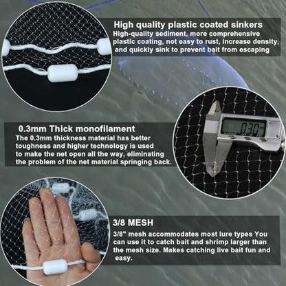 Drasry Saltwater Fishing Cast Net 3/8 and 1/4 Mesh with Heavy Duty Gray Sinker American Monofilament Fish Throw Net for Bait Trap 3FT 4FT 5FT 6FT 7FT 8FT 9FT Radius - size: 3FT Radius, style: 3/8 Mesh 1 Lb/Ft