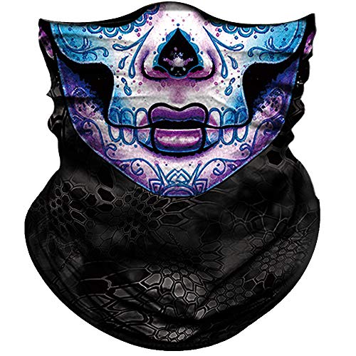 Obacle Skull Face Mask for Women Dust Wind Sun Protection Rave Festival Riding - color: Women Purple Blue Face