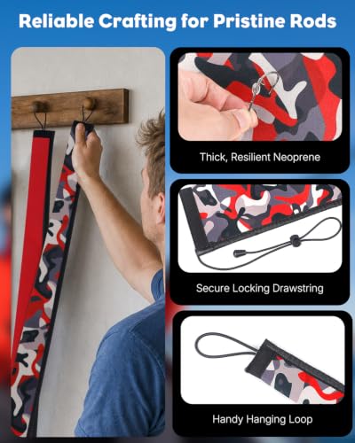 Pawfly Neoprene Fishing Rod Sleeve with Straps, Resistant Fishing Rod Socks | Lightproof Fishing Pole Sleeves, Fishing Rods Sleeve, for Transport, Storage, Protect Casting, Trolling & Spinning Rods - size: 65" - 5 Pack (w/ 5 Straps)