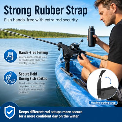 Huntury Kayak Track Fishing Rod Holder with Twist-to-Lock Adapter, 360 Degree Adjustable Track Adapter, Compatible with Spinning, Baitcasting, Kayak Fishing Accessories(Pack of 1) - color: Rod Holder - 1 Pack