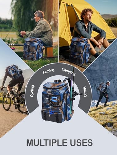 Handor Fishing Tackle Backpack, 50L Capacity, Waterproof Fishing Gear Bag (camouflage blue) - color: Camouflage Blue