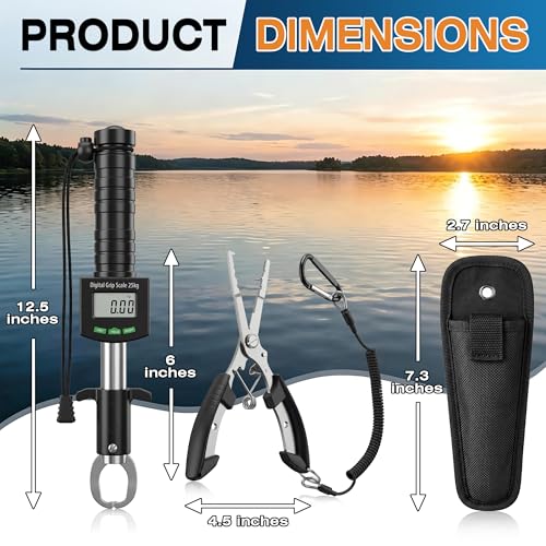 Digital Fish Scale with Fish Gripper, Waterproof Fishs Scales Digital Weight with LCD, 55lb Capacity, Portable Fishs Weigh Kit & Fishings Accessories for Fly& Ice Fishing, Fishing Gear - Gift for Men