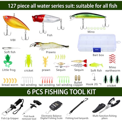 Sosation 482 Pcs Gifts for Men Fishing Gear Equipment Sling Tackle Bag for Father Day Lightweight Fishing Backpack Tackle Box Included Fish Hook Remover Tool Lures Lip Gripper(Black)