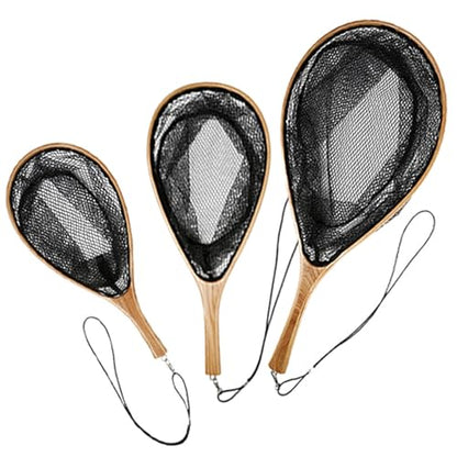 Fishing Net with Comfortable Grip Handle Wooden Poles Fishing Landing Net with Lanyard for Adults Portable Landing Net - size: M About.52x24cm/20.47x9.45"