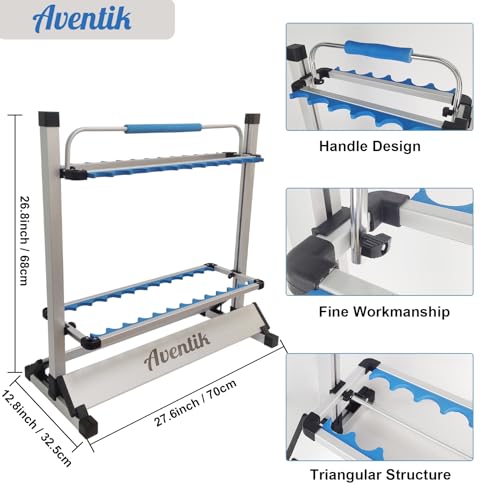 Aventik Mini Fishing Rod Holder Sile Aluminum 12&24-Rod With Lifting Handle (Silver,24 Rod Racks with Handle)