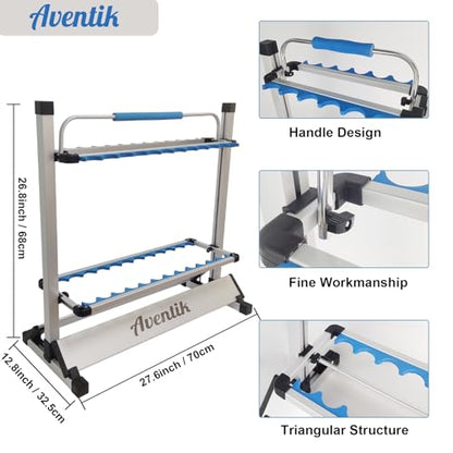 Aventik Mini Fishing Rod Holder Sile Aluminum 12&24-Rod With Lifting Handle (Silver,24 Rod Racks with Handle)