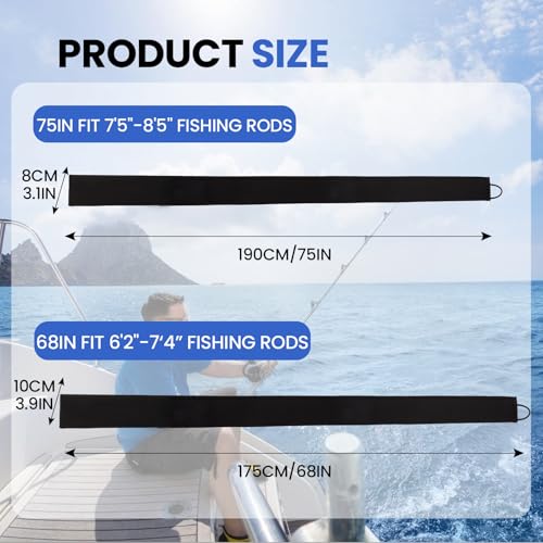 Neoprene Camo Fishing Rod Sleeves,Fishing Pole Sleeves,Fishing Rod Socks | UV Resistance,Puncture Resistant, Protect Casting, Spinning, Trolling Fishing Rods, Storage, tangled-free,75in,68in,60in - color: Black, size: 75"