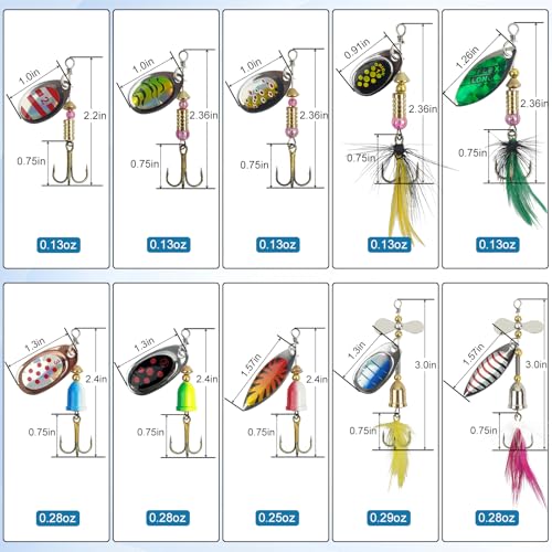 Spinner Baits Bass Lures Rooster Feather Tail Trout Lures Hard Metal Inline Spinner Bait Fishing Lure for Bass Salmon Trout - style: 20pcs Spinnerbaits Kit