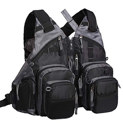 Waxaya Lightweight Fly Fishing Vest with Multi Pockets Adjustable Size Mesh Fishing Backpack for Men and Women - color: Black