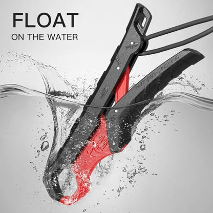 SNAIL TRAIL 7.5'' Floating Fish Gripper, Fishing Grabber | Catfish Mouth Pliers, Caught Bass Holder, Fish Scale Hook Clamp, Saltwater Lip Grip Tool with Lanyard, Gifts for Men - color: Black-red