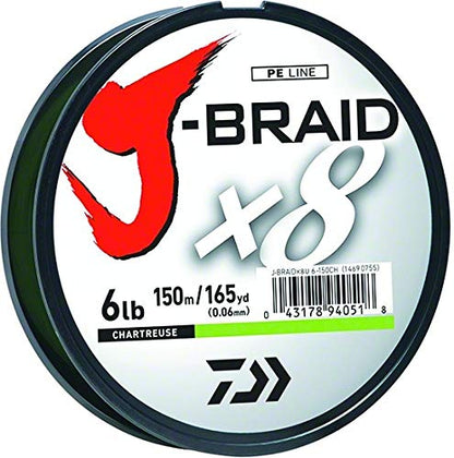 Daiwa J-Braid 150M 8-Strand Woven Round Braid Line - color: CHARTREUSE, size: 15 lb
