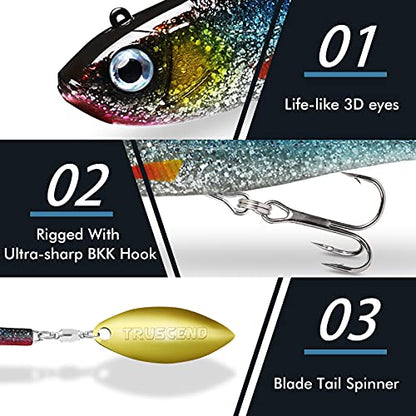 TRUSCEND Shadtale Easy Catch Soft Fishing Lures with BKK Hooks - Trembly Sinking and Vibrating Swim for More Bites, Pre-Rigged Swimbaits for Bass, Trout, Crappie, Walleye, Freshwater Saltwater Fishing - color: E1-8"-1.7oz