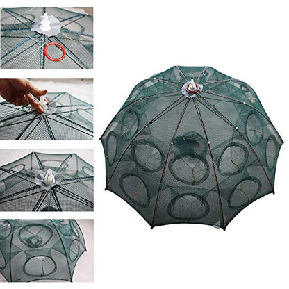 Persei Foldable Fishing Bait Trap Cast Net Cage Cast Dip Cage for Fish Shrimp Minnow Crayfish Crab Bait Trap Cage - color: 10 sides 20 holes+1 hole