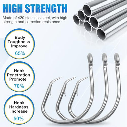 SILANON Circle Hooks Saltwater, 35pcs Stainless Steel Fishing Hooks Wide Gap Tuna Hooks Big Game Short Shank for Bass Catfish Bluegill - size: 9/0-35pcs