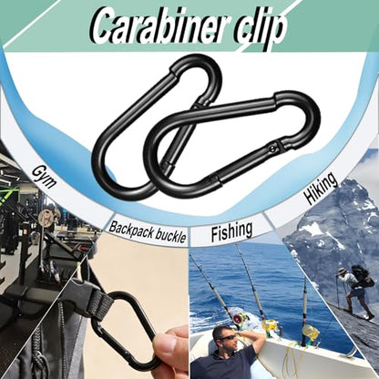 Black Carabiner, Heavy Duty Galvanized Steel Spring Snap Hook Carabiner Clips with 220LBS Holding Capacity, Ideal for Outdoor, Hammock, Swing and Travel (12PCS M5 2Inch) - size: 12PCS-M5, style: Black