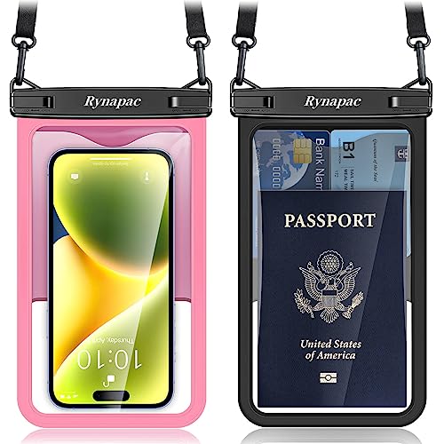 Rynapac Large Waterproof Phone Pouch [Up to 8.5"] - 2 Pack IPX8 Waterproof Phone Case for iPhone 17 16 15 Pro Max Galaxy S26 Ultra, Touchscreen & Underwater Photography, Beach Cruise Essentials 2026 - color: [Black + Pink] Large Waterproof Phone Pouch, si