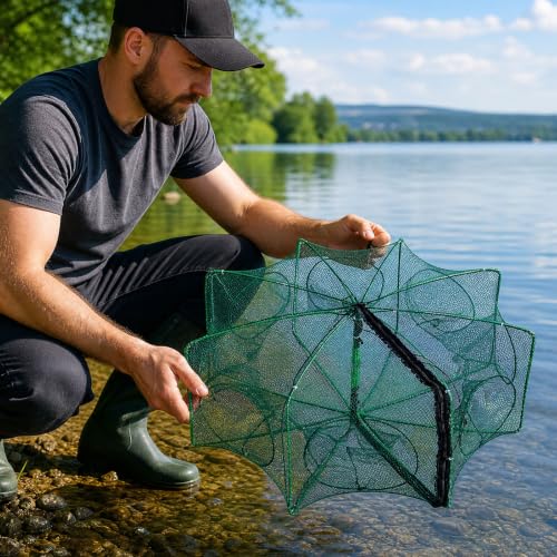 3 Pcs Fish Casting Net Collapsible Minnow Cage with Bait Box Rope Storage Bag, Folding Nylon Fishing Crabbing Equipment and Supplies for Lobster Crawfish Crayfish Crawdad Shrimp