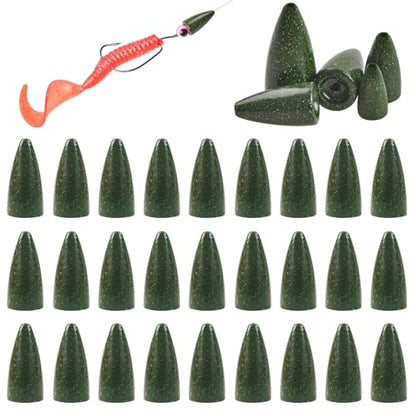Bullet Fishing Weights Sinkers, 30pcs Worm Weights Fishing Sinkers for Bass Fishing Carolina Rig Texas Rig Slip Sinkers Sliding Fishing Weights Saltwater Freshwater - style: 3/8oz-30pcs