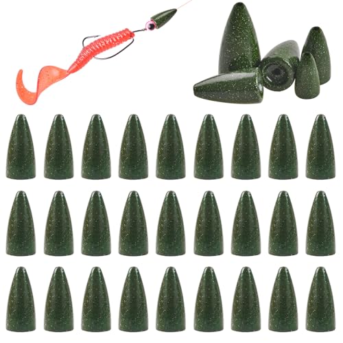 Bullet Fishing Weights Sinkers, 30pcs Worm Weights Fishing Sinkers for Bass Fishing Carolina Rig Texas Rig Slip Sinkers Sliding Fishing Weights Saltwater Freshwater - style: 1/16oz-30pcs